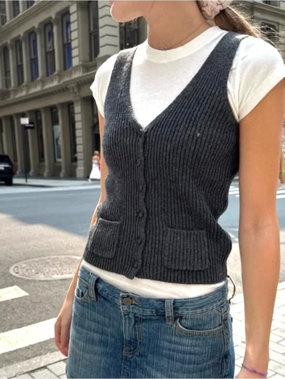Brandy Melville Elizabeth Ribbed Knit Button-Front Vest